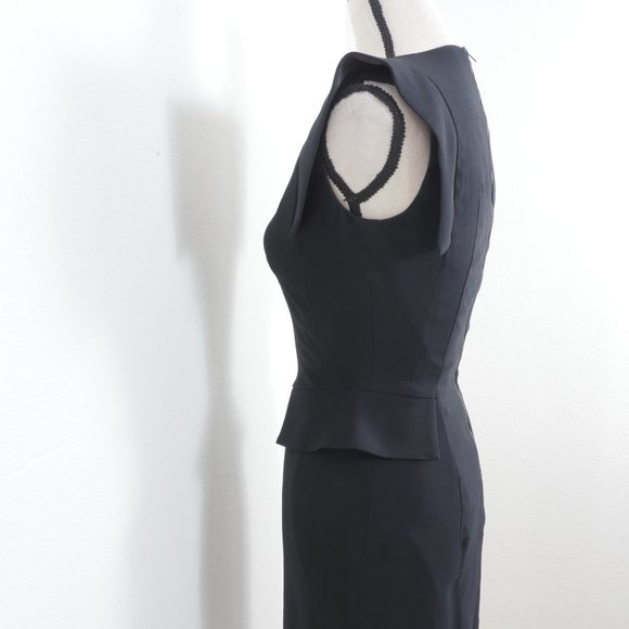 Tabitha Webb Honeysuckle Onyx Black Sleeveless V Neck Partial Peplum Waist Dress - Picture 9 of 12